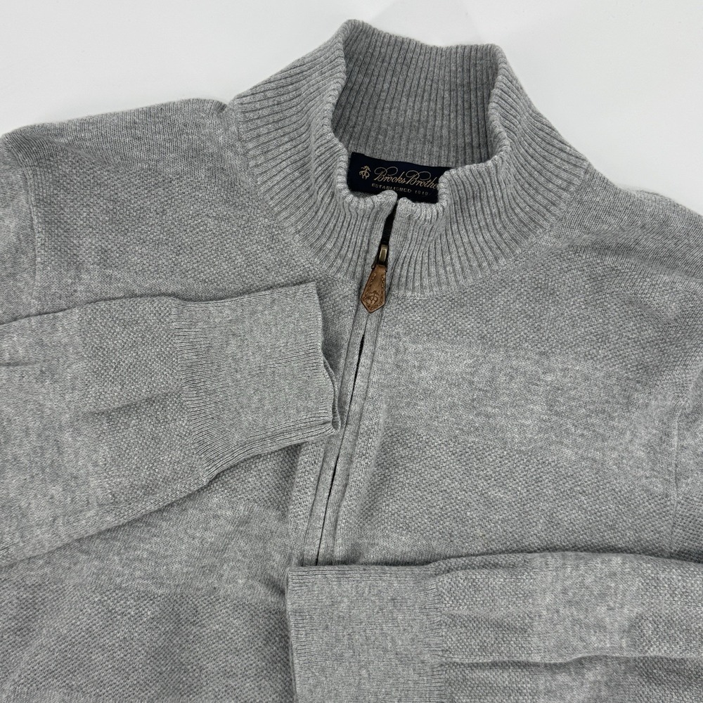 Brooks Brothers Men's Medium Gray 1/4 Zip Sweater Cotton Cashmere Blend Pullover